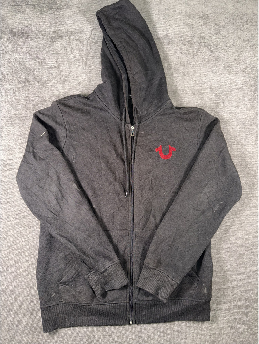 True Religion Men's Black Full Zip Hoodie with Red Logo M/M